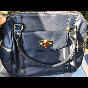 Navy blue Vegan Leather crossbody tote